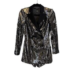 JAY GODFREY Designer Silver Sequin Romper - Blazer Style Playsuit - Size 0